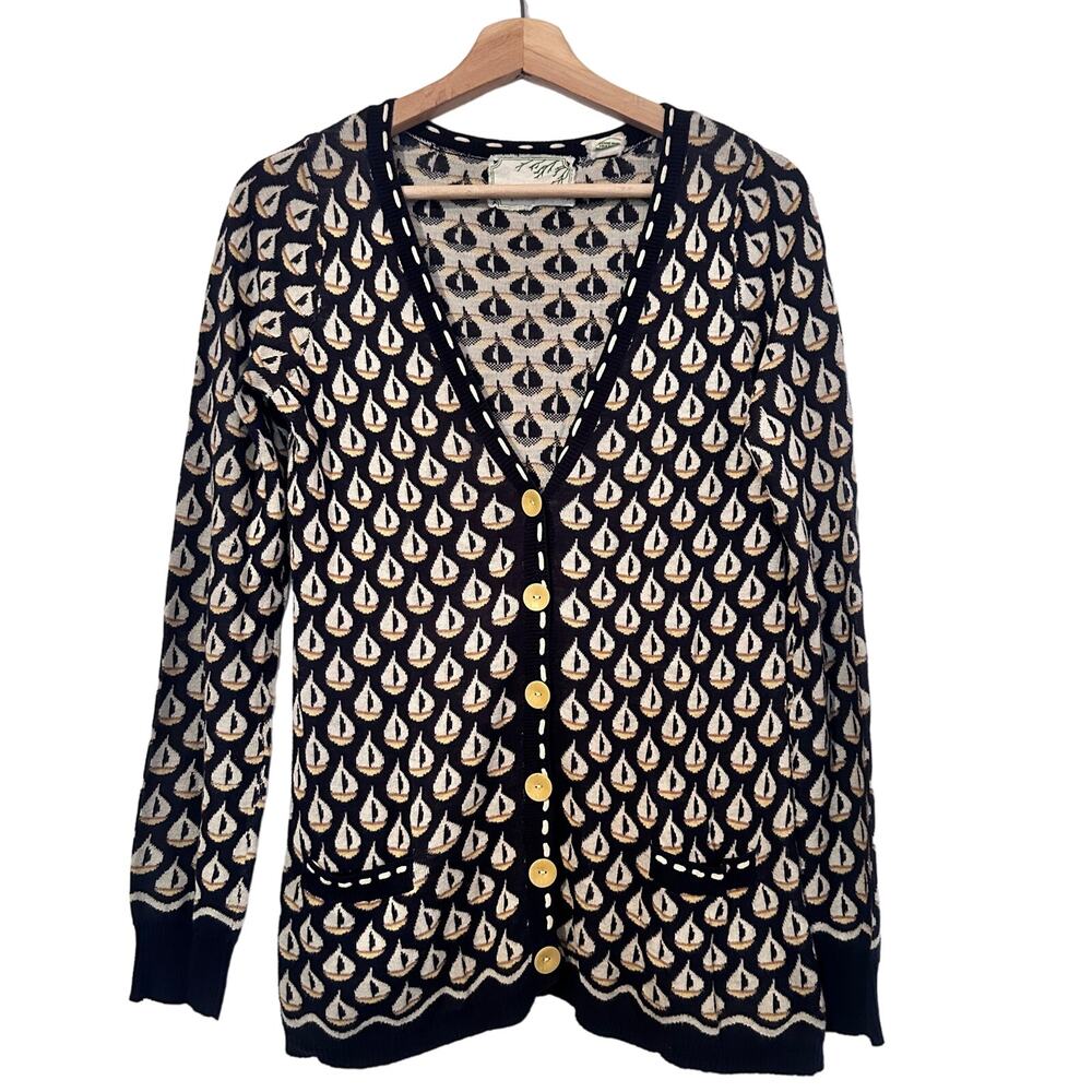 Anthropologie SPARROW Aye aye Nautical inspired cardigan sailboat pattern size S